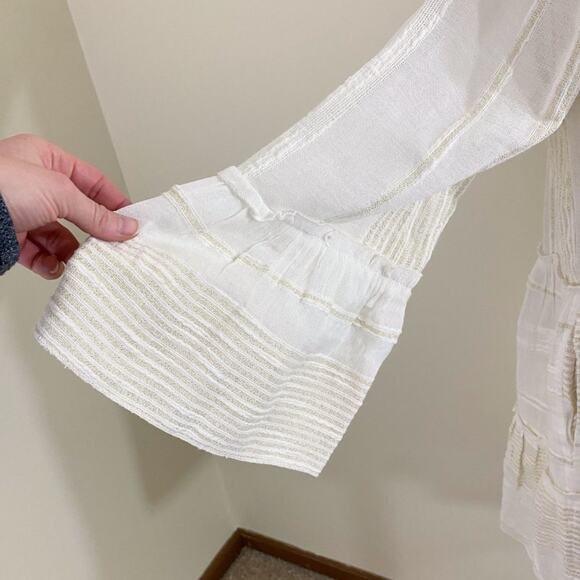 Elan Cream & Metallic Gold Long Sleeve Coverup Dress Women's Sz Small EUC V-Neck - Picture 6 of 10